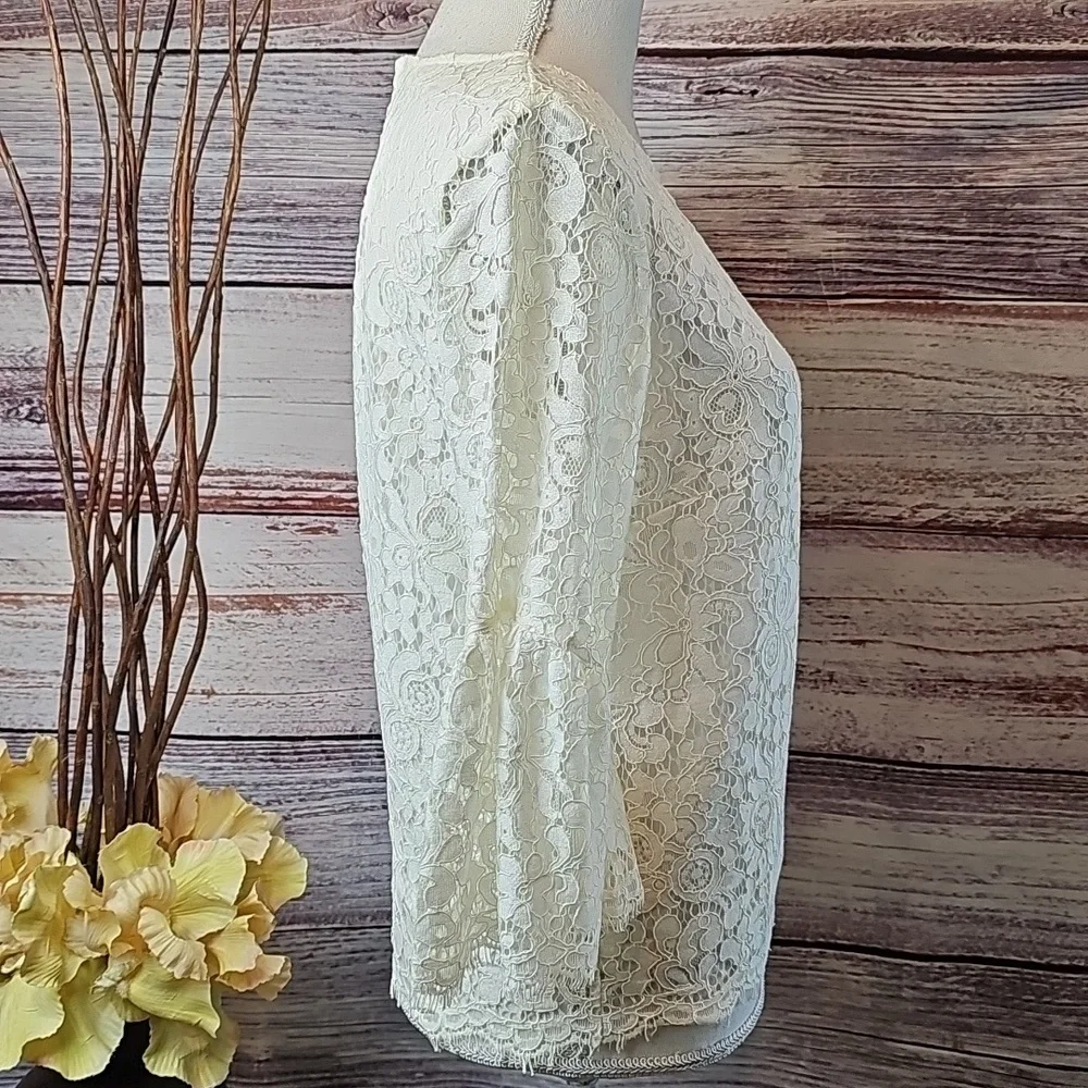 NEW H&M IVORY LACE LINED 3/4 FLARE SLEEVE PULLOVER BLOUSE